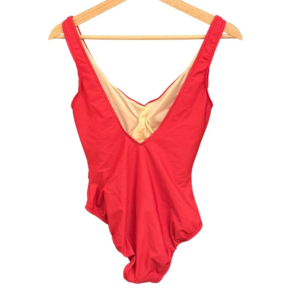 Vintage Miraclesuit One Piece Swimsuit Red Tummy Control Ruched Retro Pinup 90s